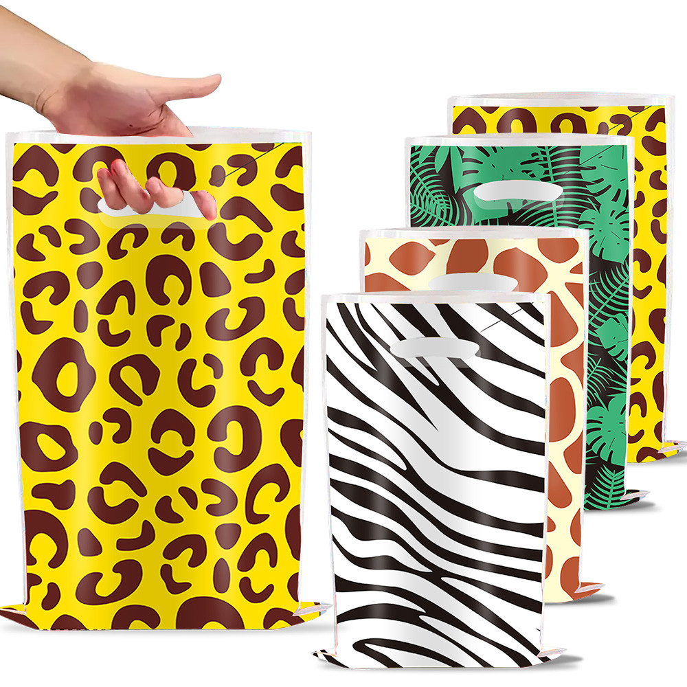 

10/40Pc Animal Print Gift Bags Zebra Giraffe Zoo Print Candy Bag Handle Gift Bag Loot Bag for Kids Bag Filler Jungle Party Favor