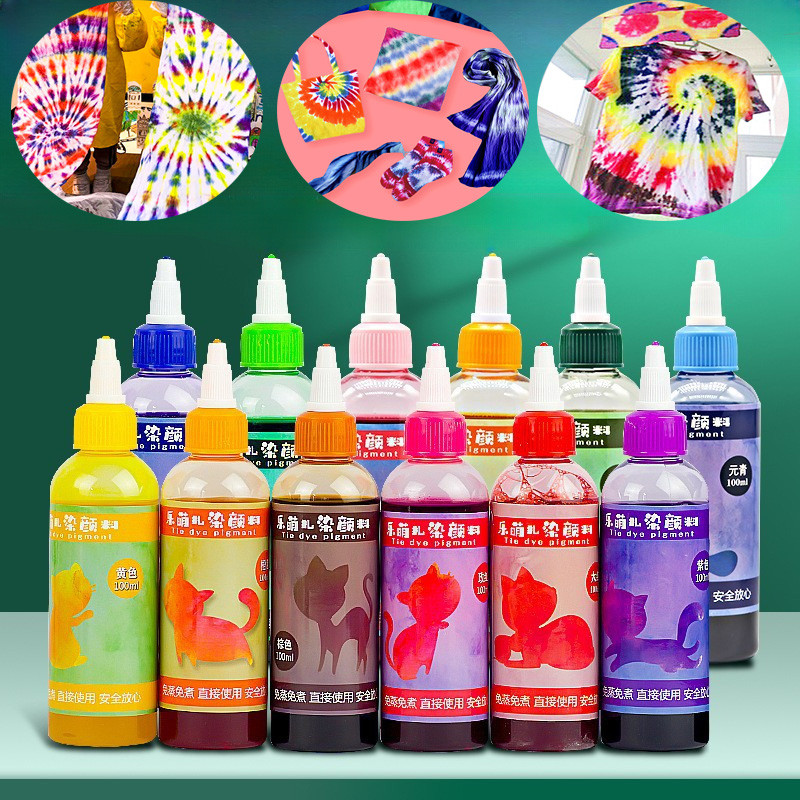 

100ML Clothes Tie Dye Pigment DIY Cold Water Dyeing Set T-Shirt Clothes Art Design Kids Safe Fashion Dye Handmade