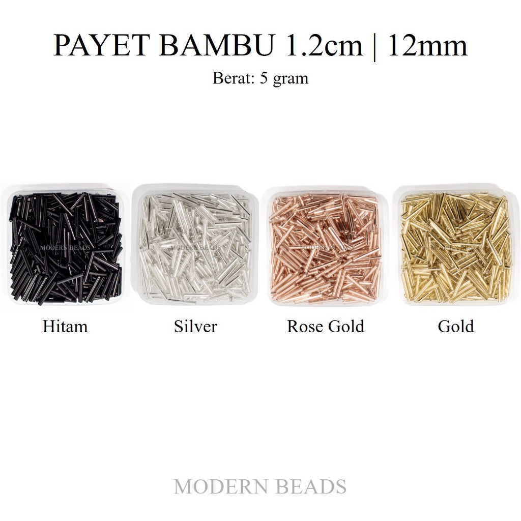 [5 GRAM] Payet Bambu 1.2cm / 12mm / 5 inch Mote Manik Bambu Warna Hitam , Silver , Rose Gold , Gold