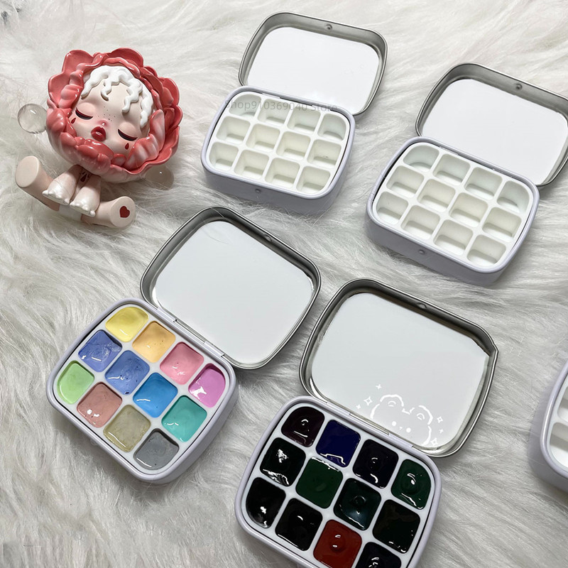 

Empty 12-grid Mini Watercolor Box Portable Watercolor Palette Travel Painting Sketch Moisturizing Box Paint Box Art Supplies