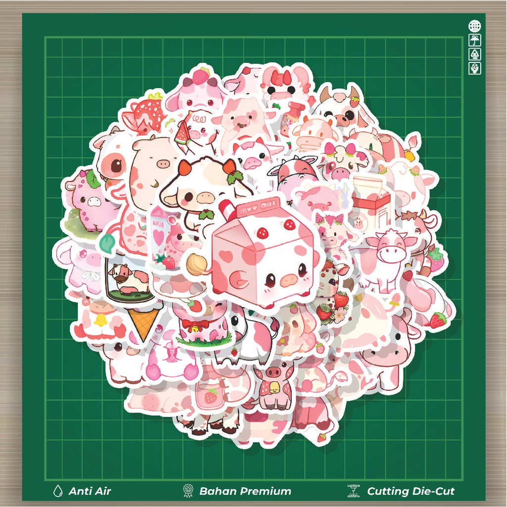 

HOT 50 PCS STIKER Stiker Strawberry Cow [Sapi Strawberry] Stiker Fashion Cars Decal Dingin Kartu Album Custom Vinyl Anti Air- Sticker Aesthetic Buku Journal Koper Casing HP Tablet Laptop Helm Motor Botol Minum