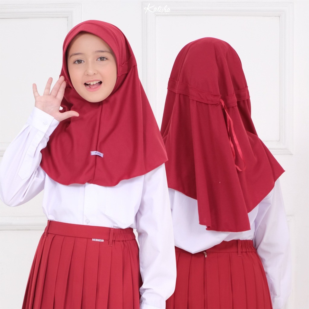 hijab anak Jilbab Sekolah Serut Kalova By Kalisha Kerudung Sekolah SD Instan Standar Pendek Kaos PE 