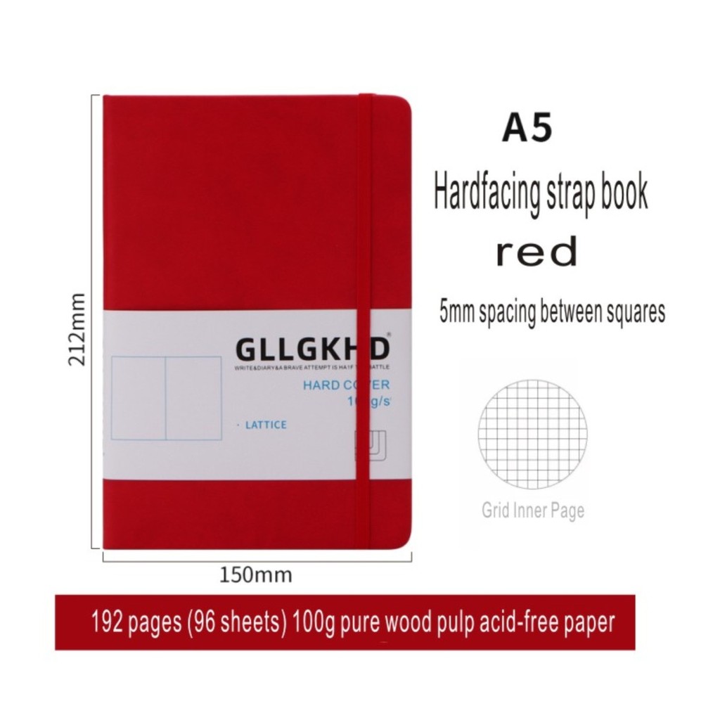 

New Grid A5 Cardboard, Simple Elastic Band, Faux Leather Business Office Meeting Work Portable Notebook
