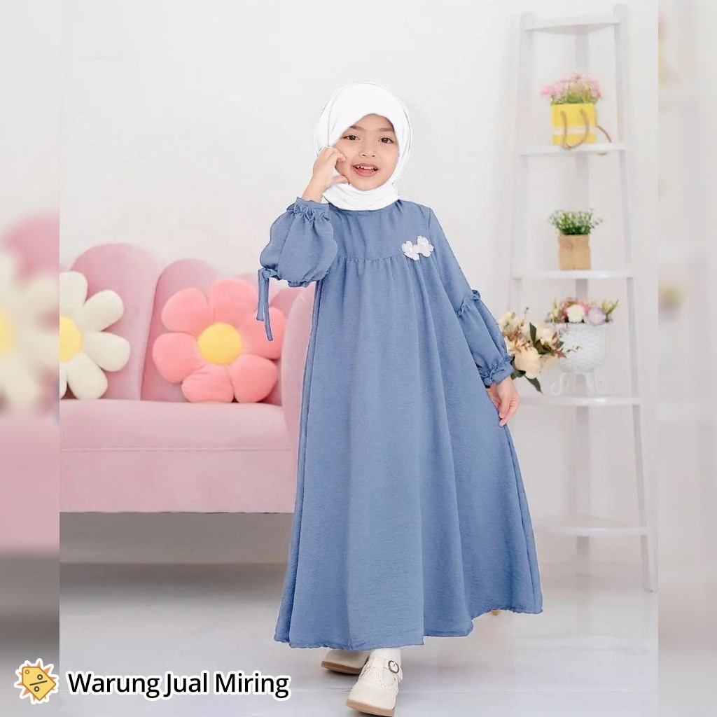 Setelan Gamis & Hijab Anak Sakura 2-12 Tahun Crinkle Airflow Set Jilbab Kerudung Baju Muslim Perempu