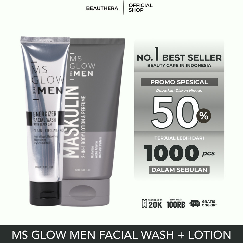 Ms Glow For Men Paket Facial Wash Maskulin Body Lotion Promo Ms Glow Men SKincare Cowok BEST SELLER