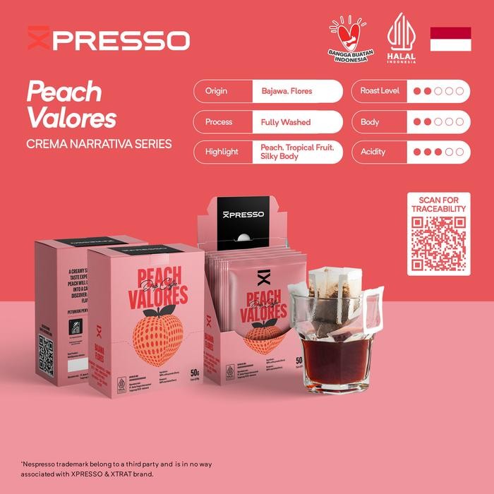

Drip Bag Coffee Flores Peach Valores - Xpresso Kopi Drip Bag 5pcs - 1 Pak