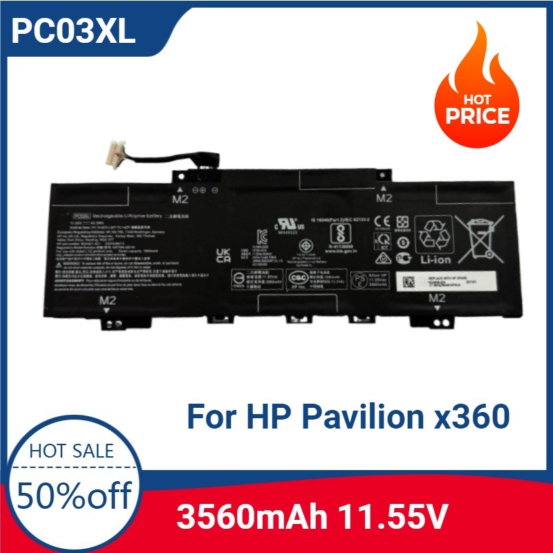 

New 11.55V 43.3Wh 3560mAh PC03XL Laptop Battery for HP Pavilion x360 15-er0125od 4-dw0021na PC03043XL HSTNN-OB1W TPN-DB0E