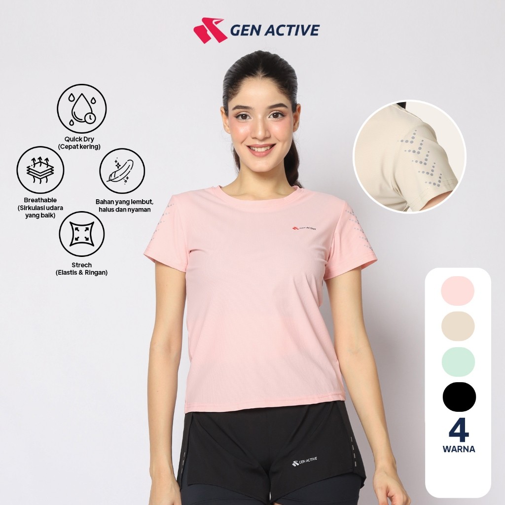 GEN ACTIVE Baju Olahraga Active Wear Kaos Olahraga Wanita Pakaian Sport Gym Fitness