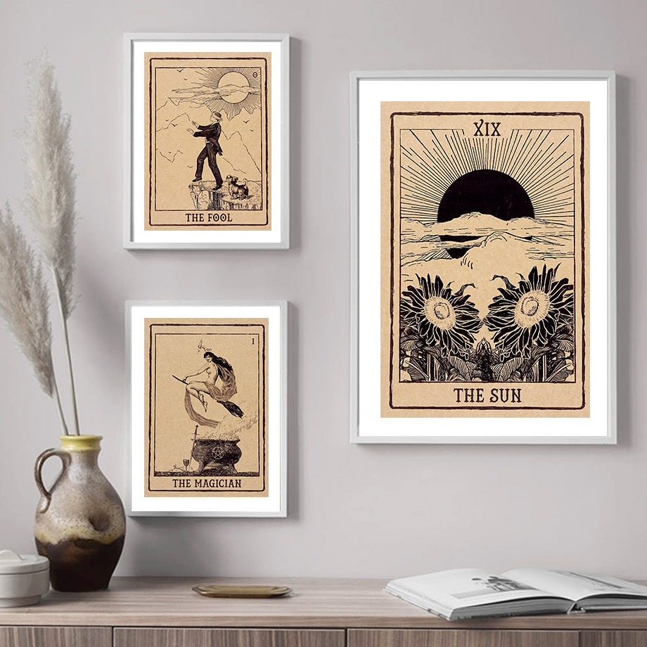 

Tarot Magician Fool Hierophant Sun Wall Art Canvas Painting Nordic Retro Posters And Prints Wall Pictures For Living Room Decor