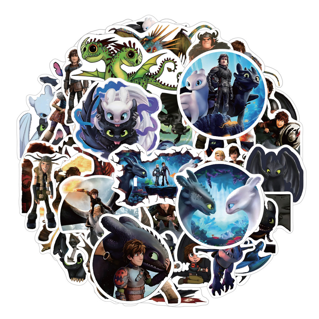 

53pcs Dragon Toothless Stickers Cute Cartoon Graffiti Decoration Notebook Scrapbook Laptop Luggage Waterproof Decals Kids Toy