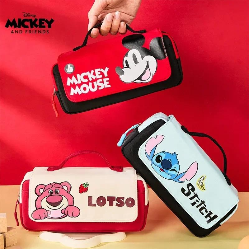 

Disney Mickey Mouse Stitch Multifunctional Pen Bag Students Stationery Cartoon Storage Bag Student Pencil Case Kid Birthday Gift