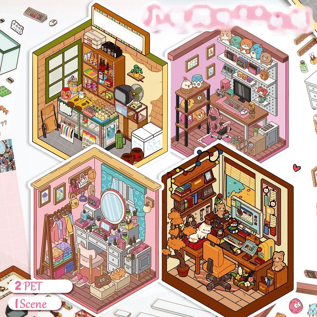 

3D Decorative Sticker Korea Yilan Time Shop Game Room Makeup Room Study Corner Viral Sticker 3D Landscaping Creative Mainan Anak Unik