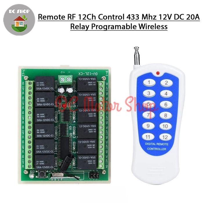 Remote RF 12Ch Control 433 Mhz 12V DC 20A Relay Programable Wireless - Remote RF 12Ch