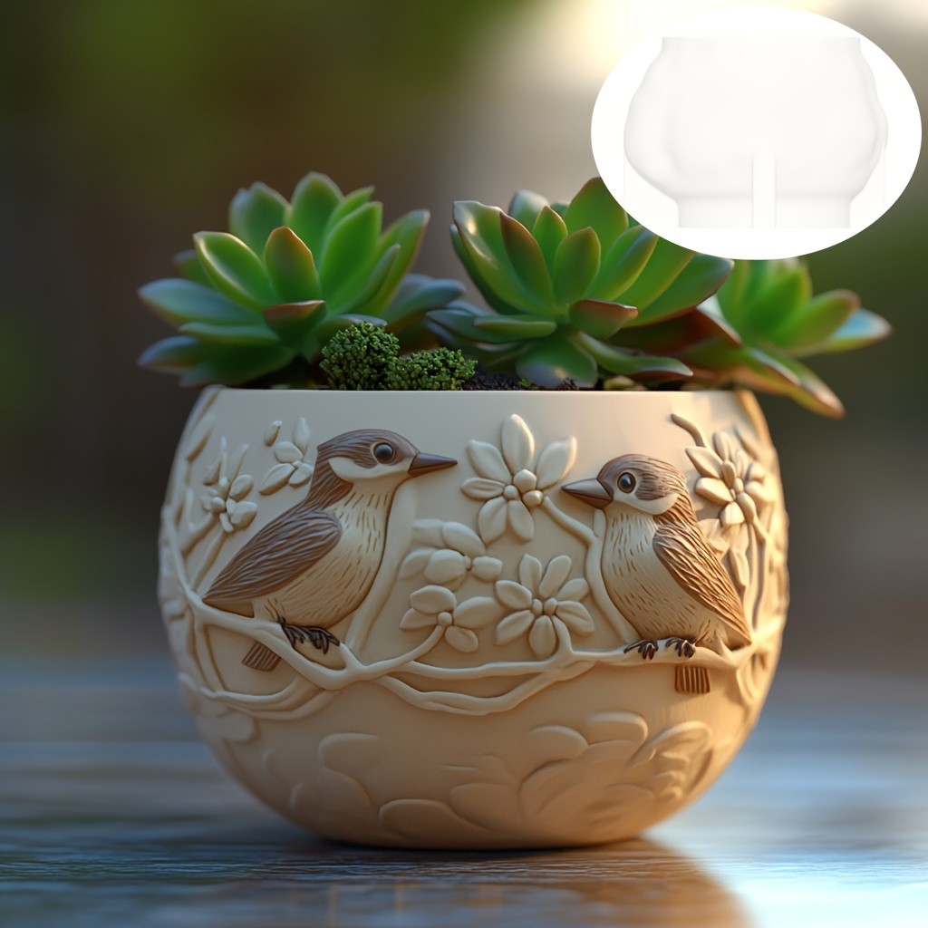 

Love Woodpecker Succulent Plant Pot Resin Silicone Mold Couple Bird Relief Plaster Pot Mould Love Bird Relief Pot Gypsum Molds