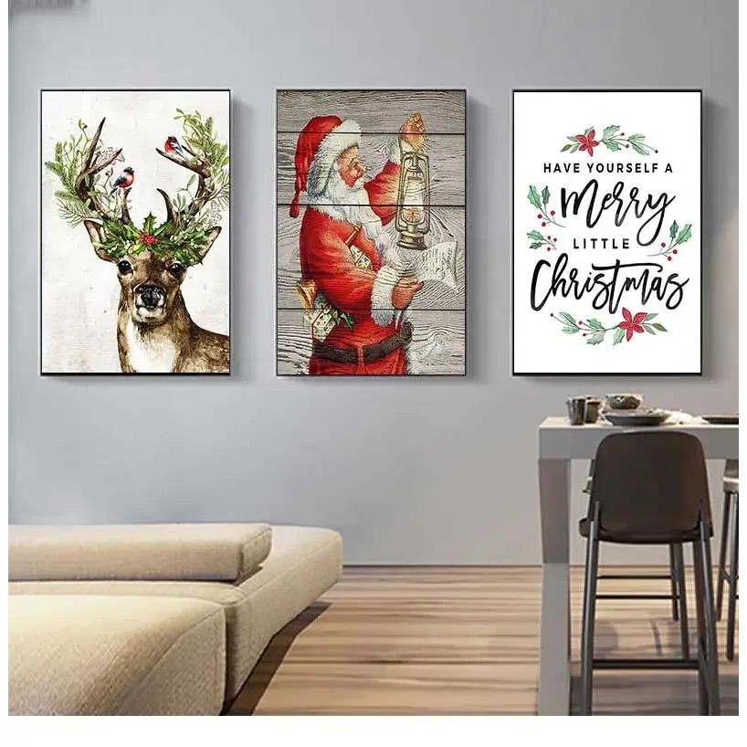 

Woodland Animal Deer Print Winter Holly Berries ristmas Holiday Decoration Poster Wall Art Canvas Painting Farmhouse Decor