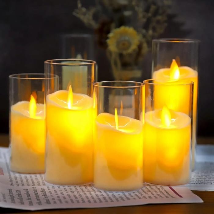 Lilin Led Gelas Akrilik Api Bergoyang Lampu Lilin Led Elektrik Sumbu Goyang Candle Melted - D 5.5x T