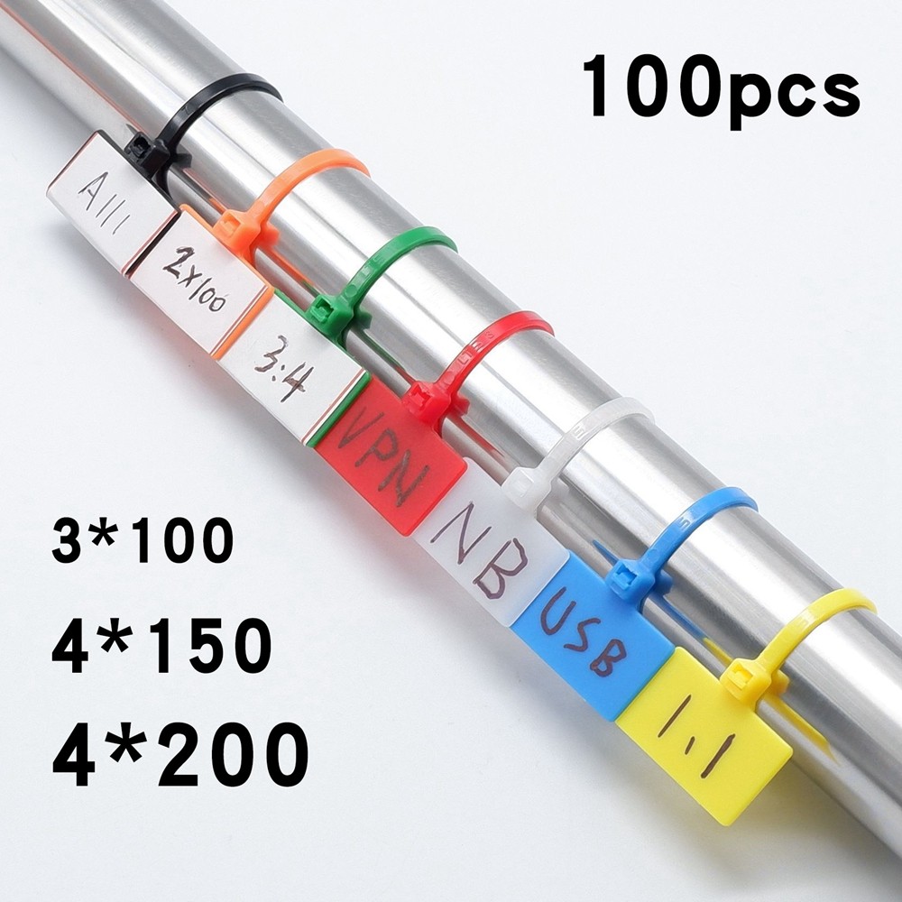 

100pcs Label cable ties Marker tie Classification arrange red yellow orange blue green black and white 3*100mm 4*150mm 4*200 mm