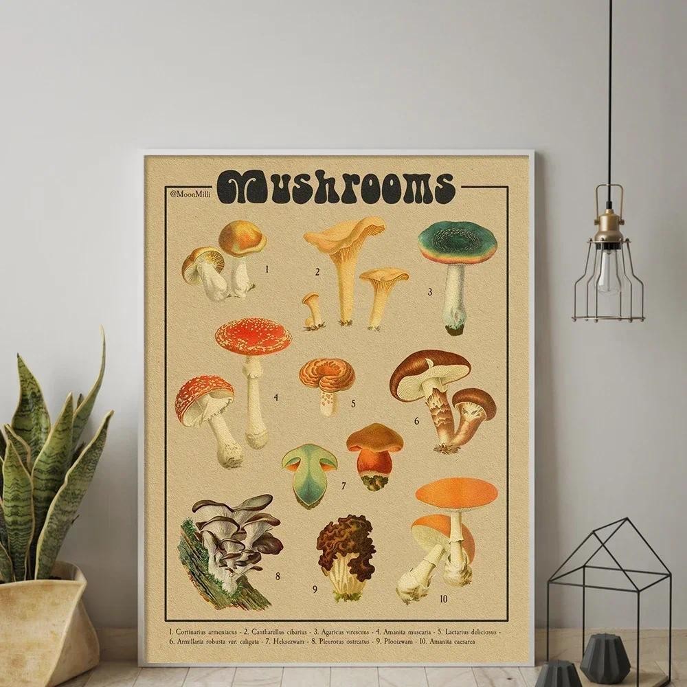

Canvas Painting Vintage Plants Mushroom Poster and Prints Wall Art Canvas Painting for Living Room Decor