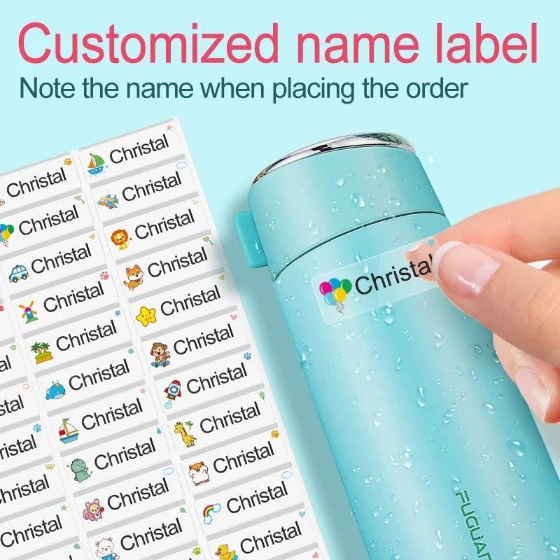 

Customize Name Tag Sticker Waterproof Personalized Label for Children bottle School Office Stationery Variety of Shape And Color