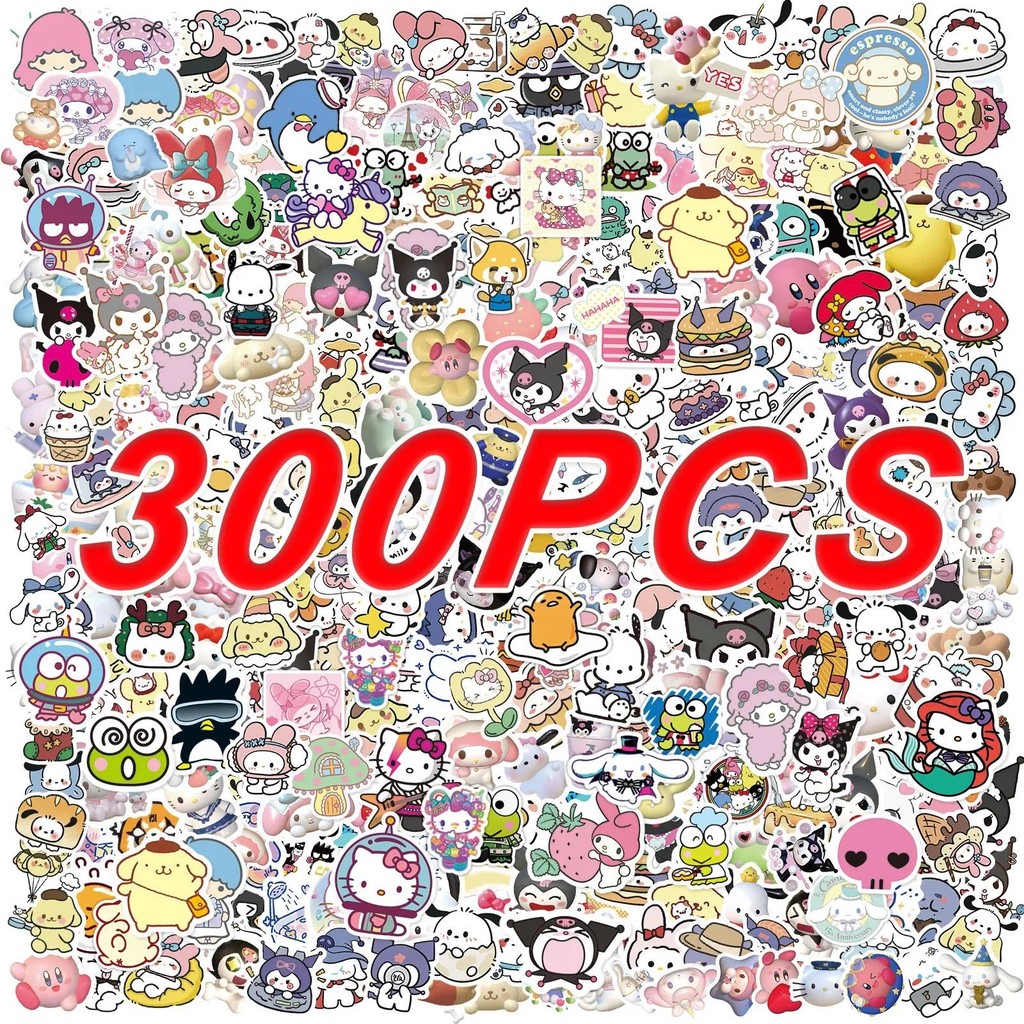 

100/300Pcs Kawaii Sanrio Kuromi Stickers Hello Kitty My Melody DIY Laptop Diary Cute Cartoon Waterproof Sticker Decals