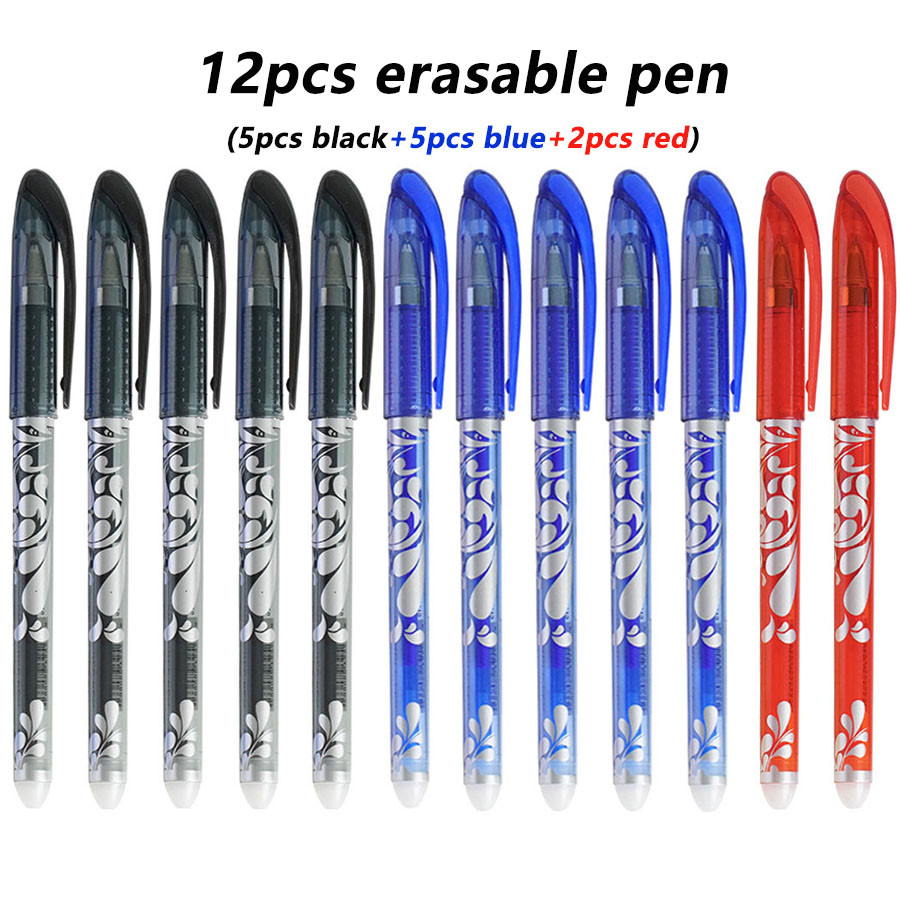 

12pcs/set Black/Blue/Red Erasable Gel Pens 3 Colors Fine tip 0.5mm Smooth Writing for Office Students Stationery