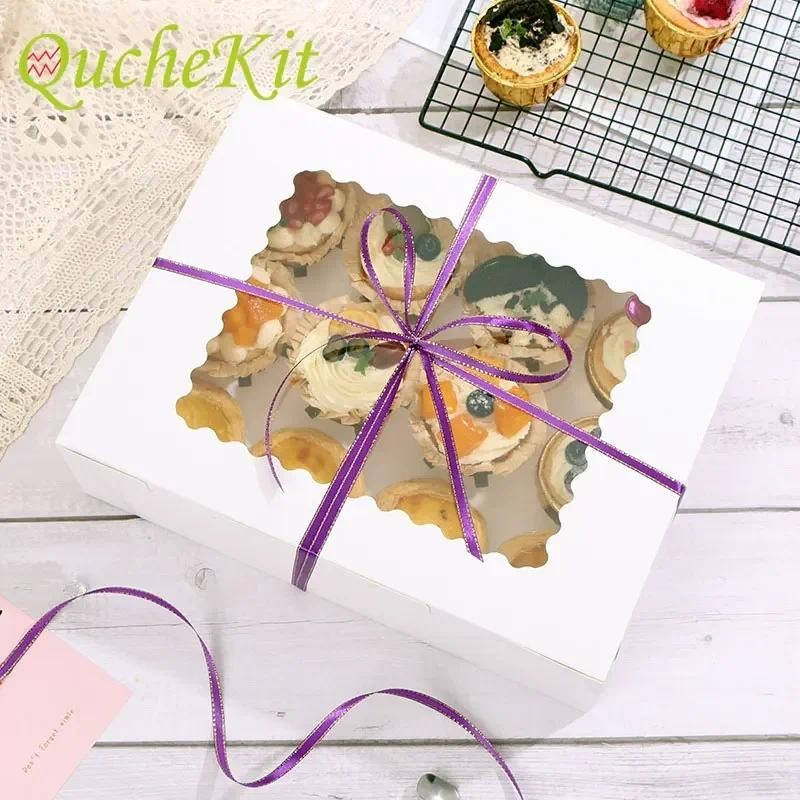 

10pcs 12 Cavity White Clear Windowed Cupcake Boxes Muffin Cake Chocolate Packaging Box with Insert Party Accessories
