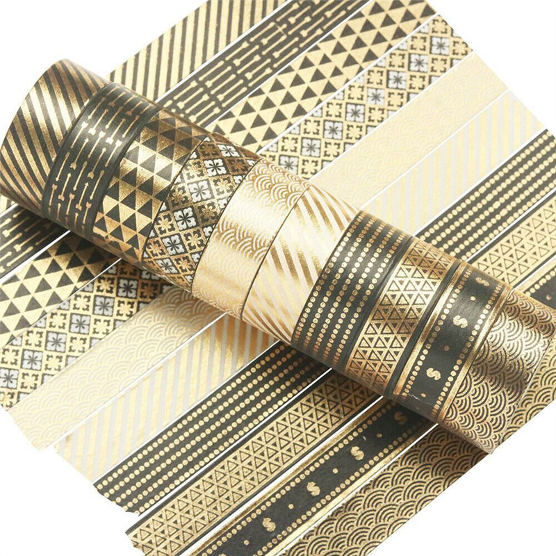

Daily 20 Rolls Black Gold Foil Washi Tape Set Paper Scrapbooking Adhesive Masking DIY
