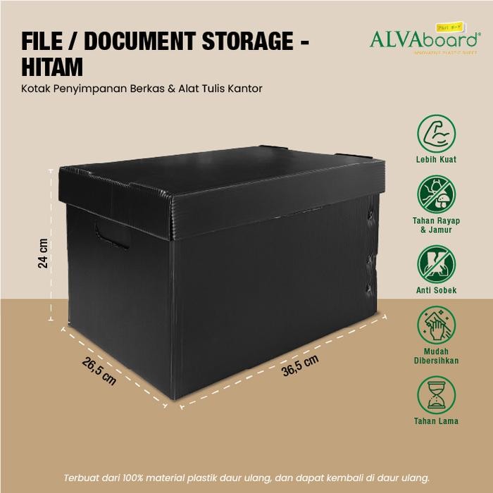 

Kardus Dokumen ALVAboard Box File Kantor - Tutup Pisah Ukuran 36,5x26,5x24 cm (P x L x T) - Hitam