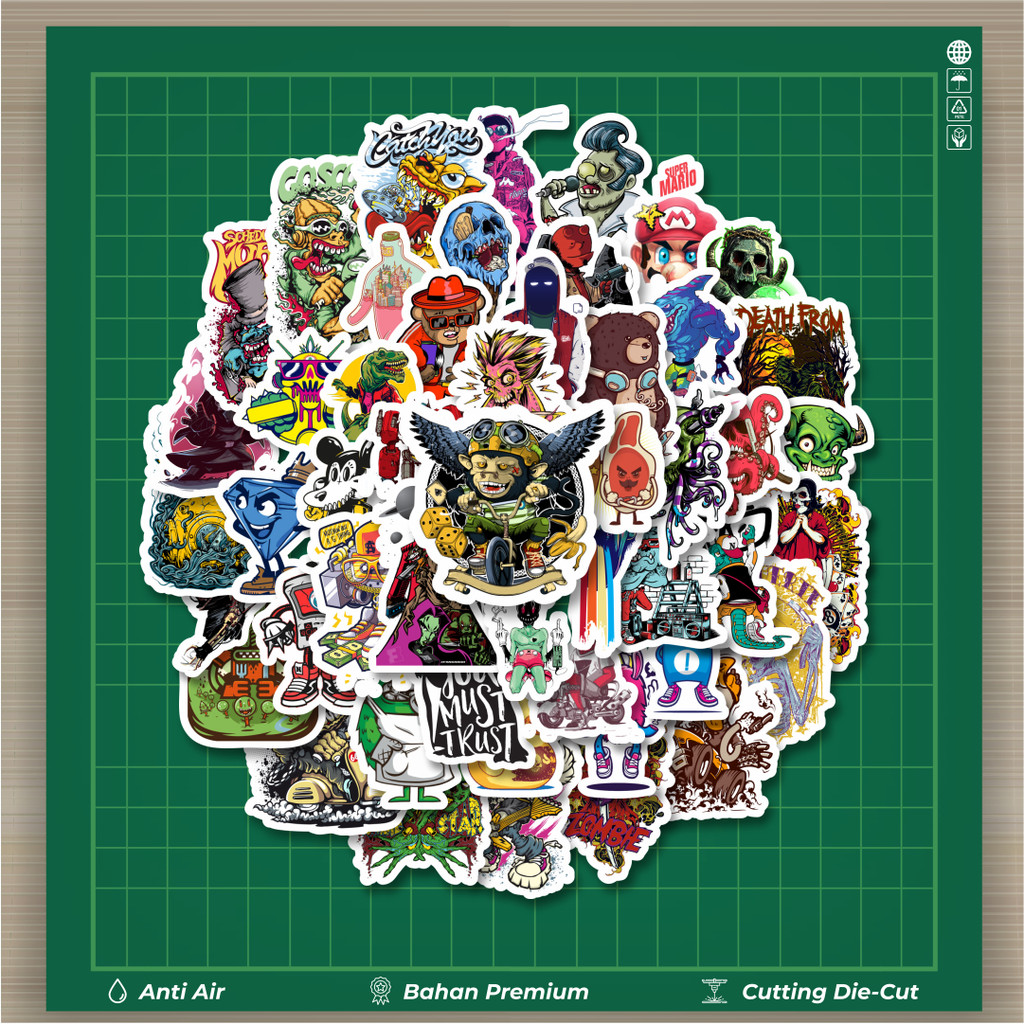 

HOT 50 PCS STIKER Stiker Grafiti Retro Art Character 3 Stiker Fashion Cars Decal Dingin Kartu Album Custom Vinyl Anti Air- Sticker Aesthetic Buku Journal Koper Casing HP Tablet Laptop Helm Motor Botol Minum