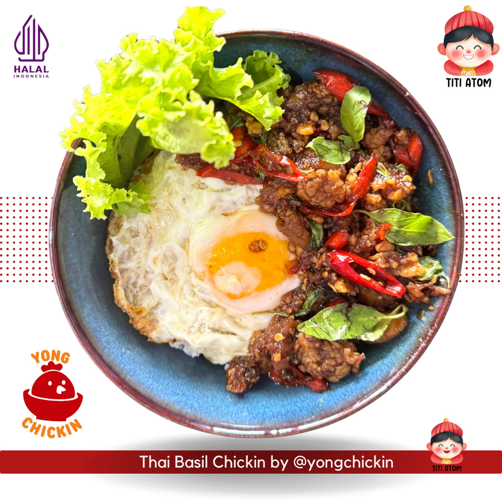 

Thai Basil Chickin Rice Bowl Ayam Kemangi Thailand + Telur Mata Sapi + Sayur Selada Segar | Siap Saji Halal (PRE ORDER 1 HARI, DIKIRIM SETIAP SENIN-SABTU JAM 10 PAGI)