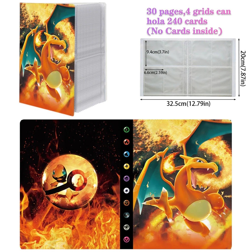 

New Charizard Holder Binder Collections Folder Anime Card Protector Notebook for Pokemon Album 240Pcs Card Book