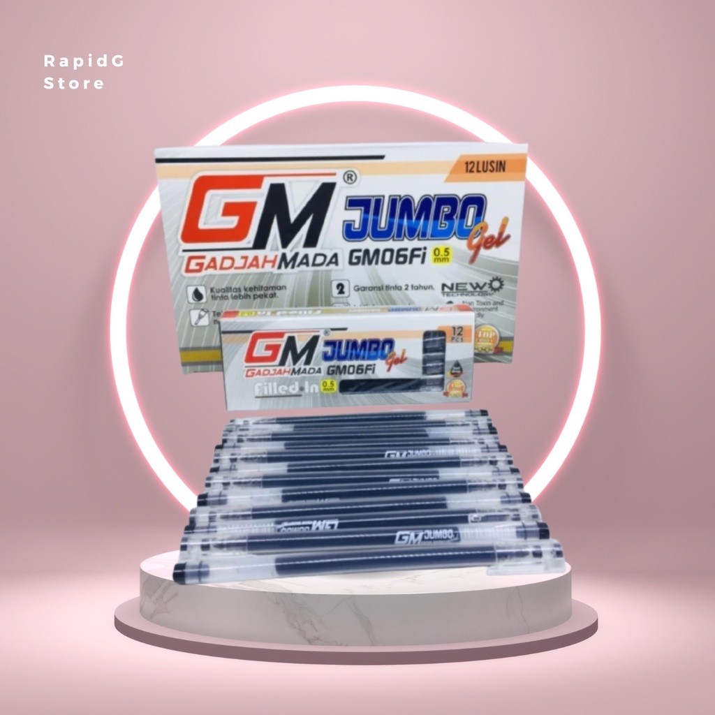 

Pulpen Gel Pen Jumbo GM 06 FI 0.5mm Hitam Murah 1 Box Isi 12pcs Ujung Lancip