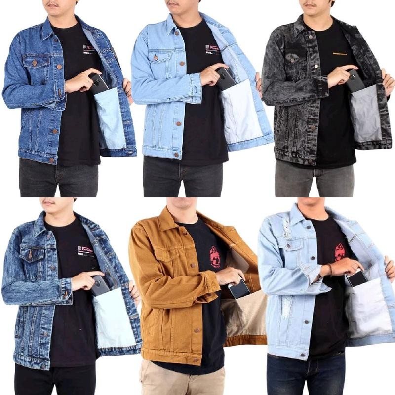 Rei Jeans Jaket Denim Pria Casual Tebal Outer Jeans Simple Polos Oversize