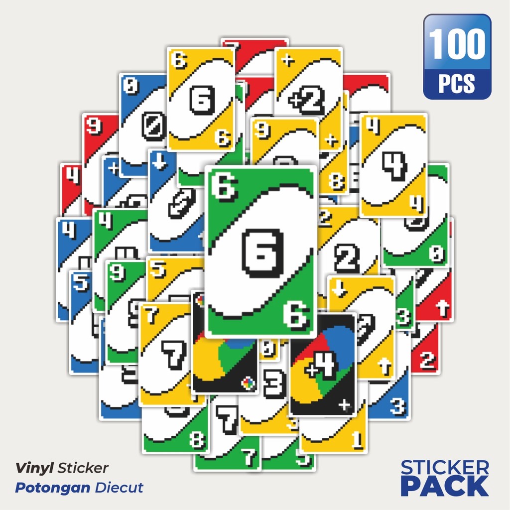 

Super Hemat! 100 PCS Stiker Game Kartu UNO V3 Waterproof Aesthetic- Untuk Laptop, Motor, dan Helm - Paper Stationery Pack