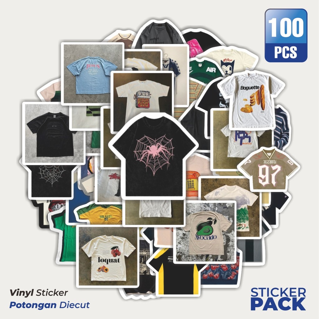 

Super Hemat! 100 PCS Stiker T-Shirt V1 Waterproof Aesthetic- Untuk Laptop, Motor, dan Helm - Paper Stationery Pack
