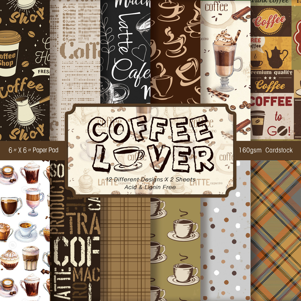 

24pcs Coffee Pattern Scrapbooking Paper Pad,Single-Sided Decorative Art Paper for Cardmaking,Junk Journal,Scrapbooking Supplies
