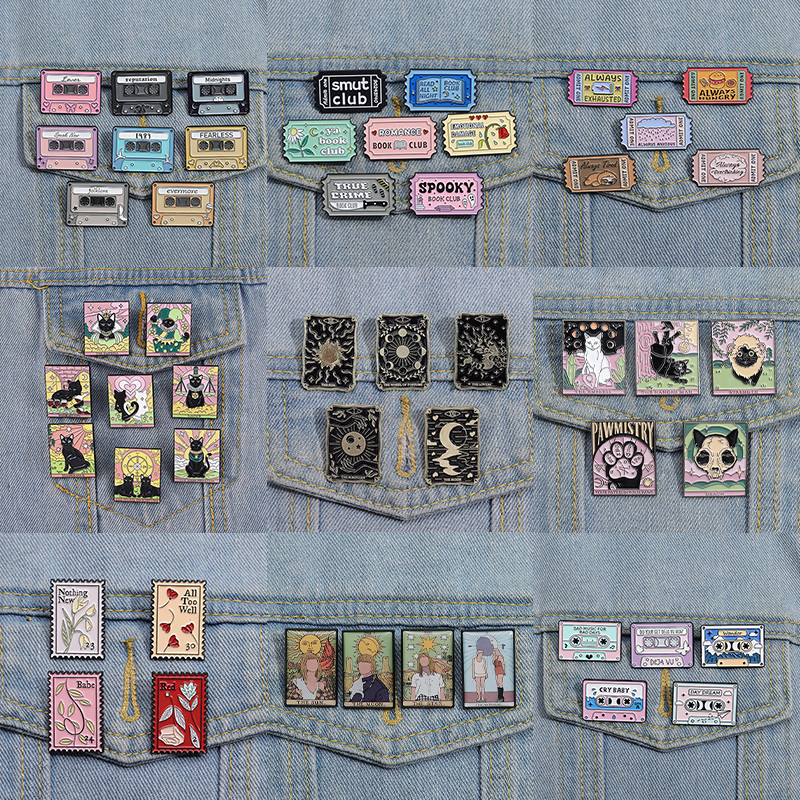 

Tarot Cards 4-5pcs/Set Enamel Pins 90s Retro Tape Ticket Singer Stamp Brooches Fashion Lapel Badge Jewelry Gift for friends