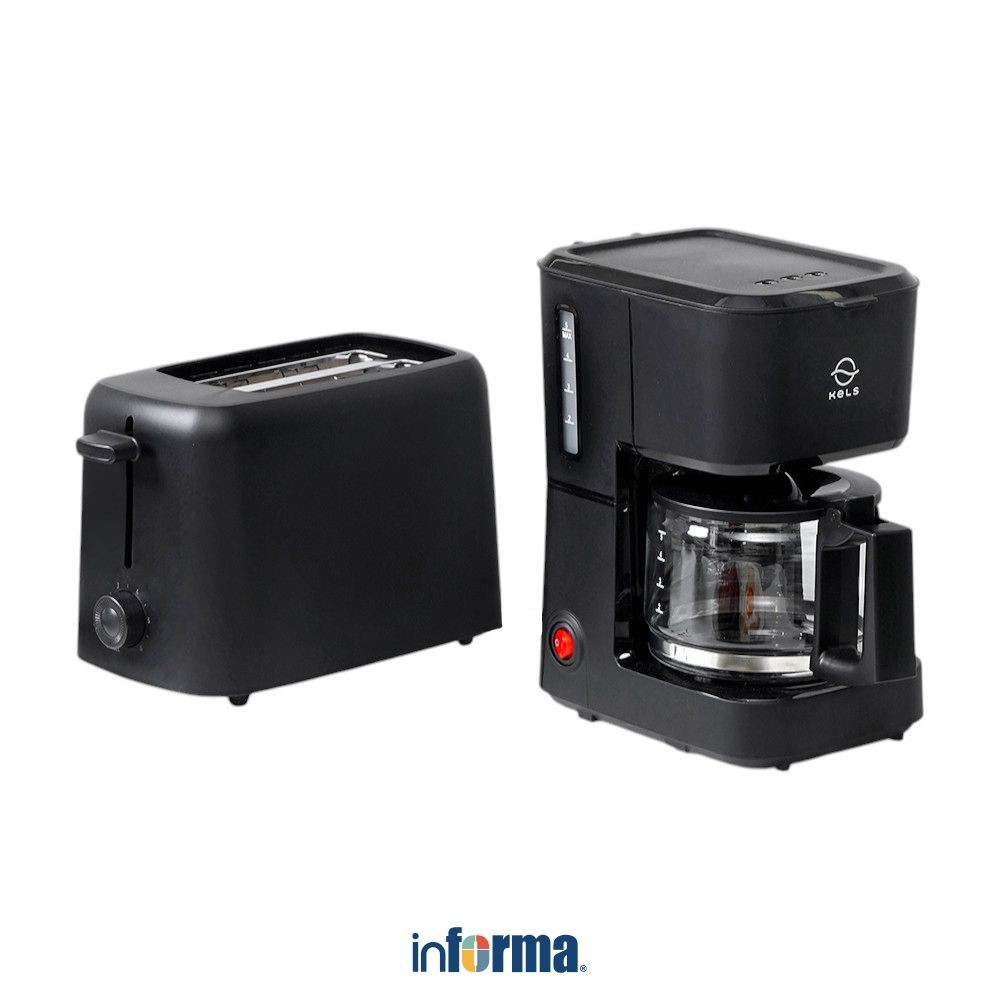 Informa Kels Delo Set Coffee Maker & Toaster - Hitam Pemanggang Roti Bread Grill Mesin Kopi Alat Pem