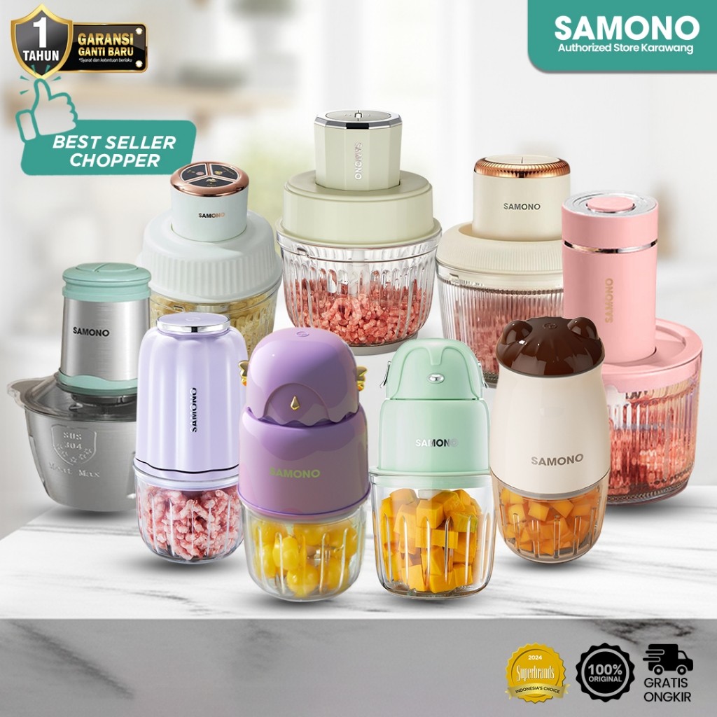 SAMONO Best Seller Chopper Low Watt Garansi Wadah Kaca Penghalus Daging Bumbu Buah MPASI Meat Grinde