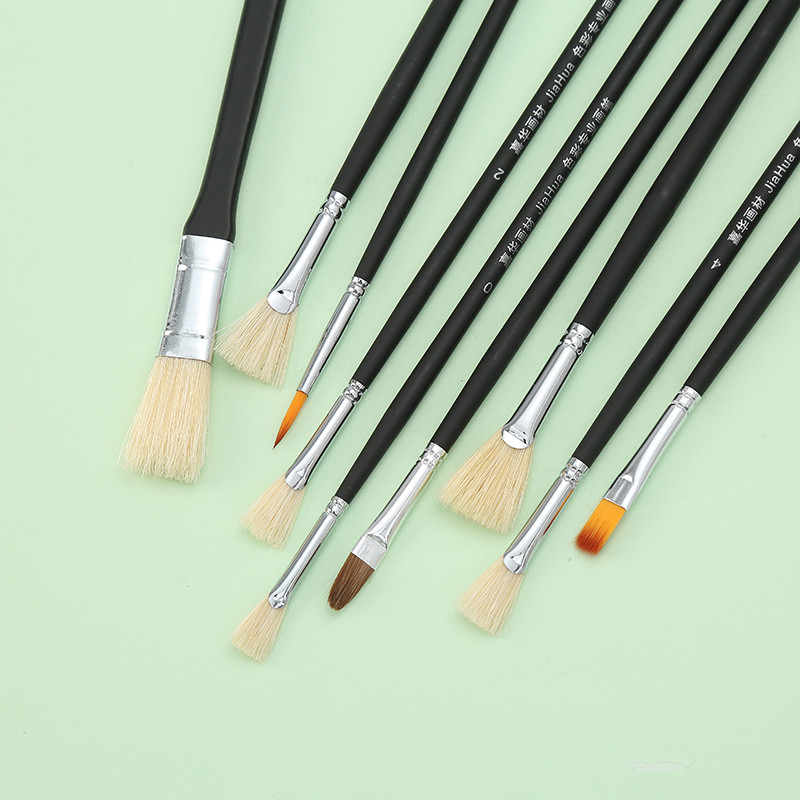 

10 Pcs Long Wooden Rod Round Tip Fan-Shaped Flat Front Round Peak Brush Gouache Watercolor Acrylic Painting Brush