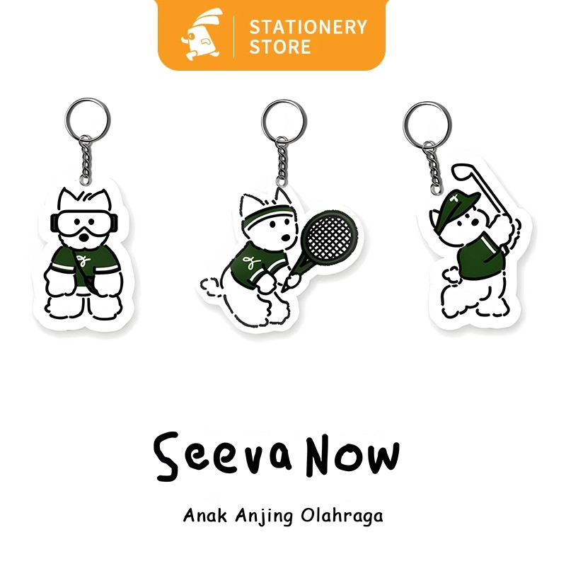 Gantungan kunci anak anjing olahraga akrilik anak anjing ski anak anjing bermain sepak bola anak anj