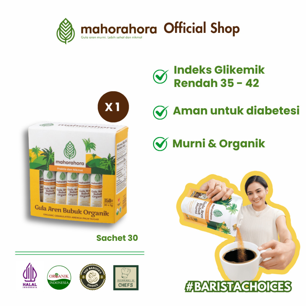 

Emama.store Gula Aren Bubuk Sachet / Stick Mahorahora 5gr - isi 30 sachet