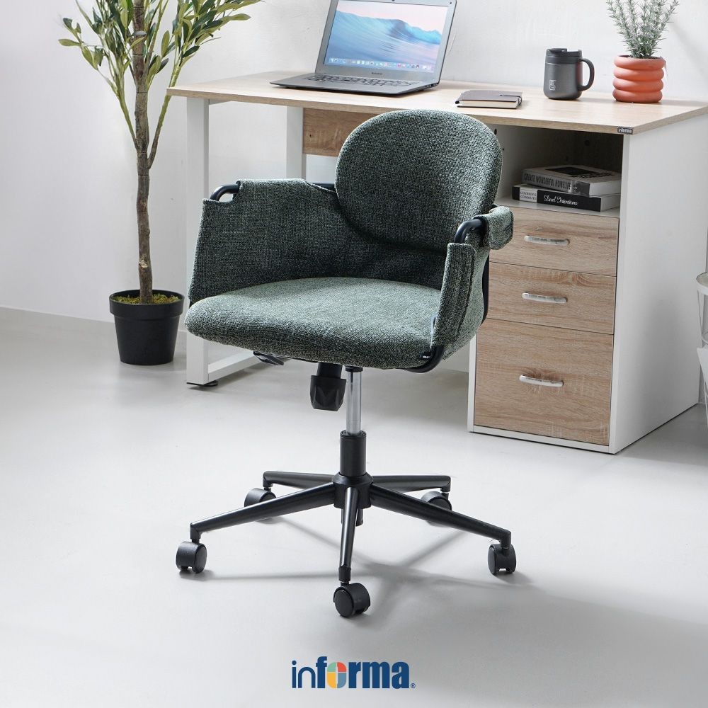Informa Hilary Kursi Kantor Sandaran Rendah - Hijau Tempat Duduk Kerja Dengan Roda Office Chair Kurs