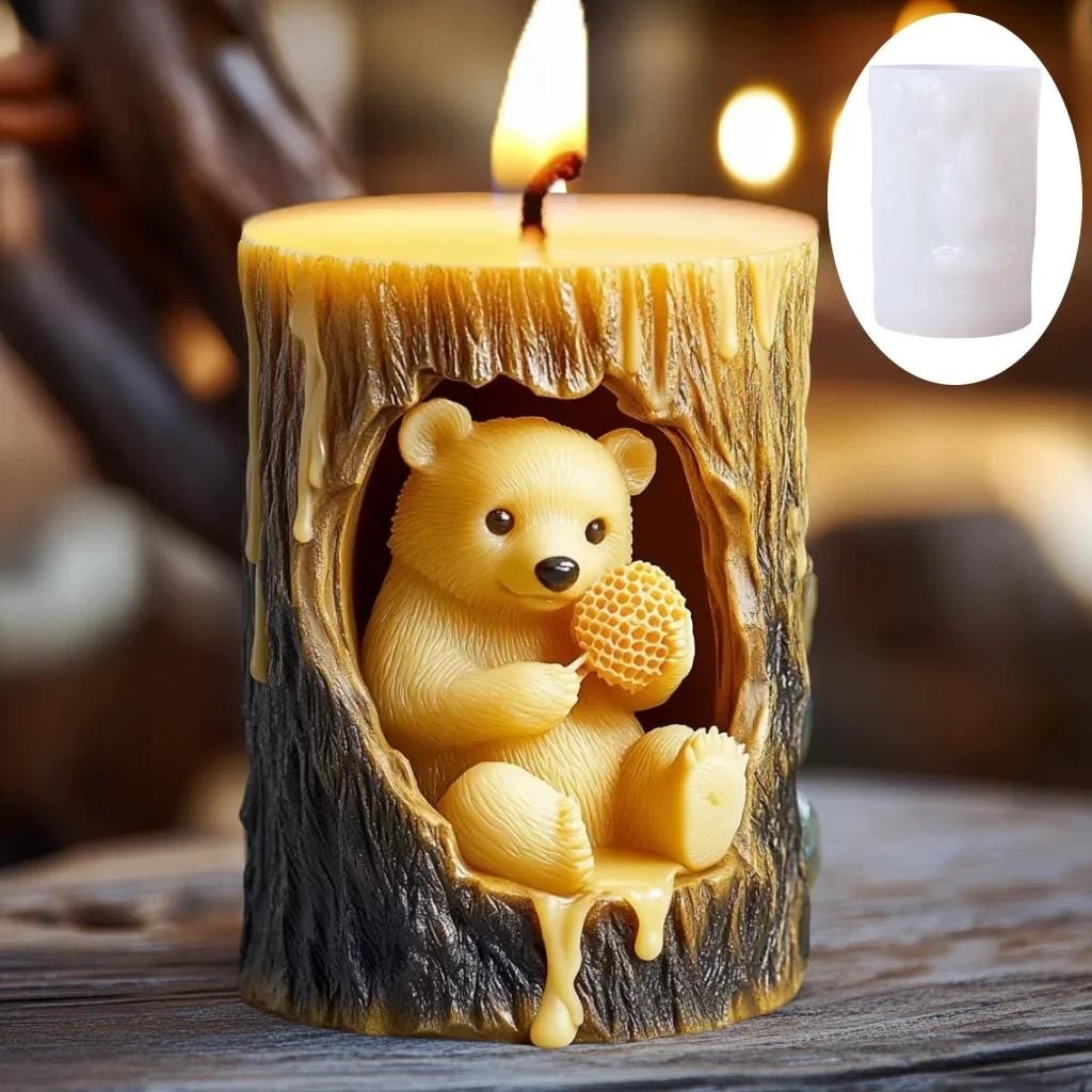 

Bear hug jar relief cylindrical candle silicone mold cute squatting Rabbit Squirrel resin mould bee flower cement gypsum molds