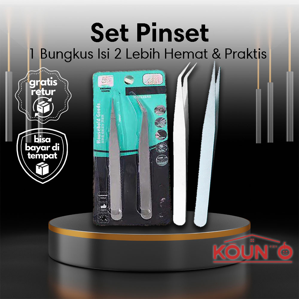 Pinset Kombinasi Awet 1 Paket Isi 2 Multifungsi Set Pinset Stainless Steel Set Pinset Serbaguna Hema