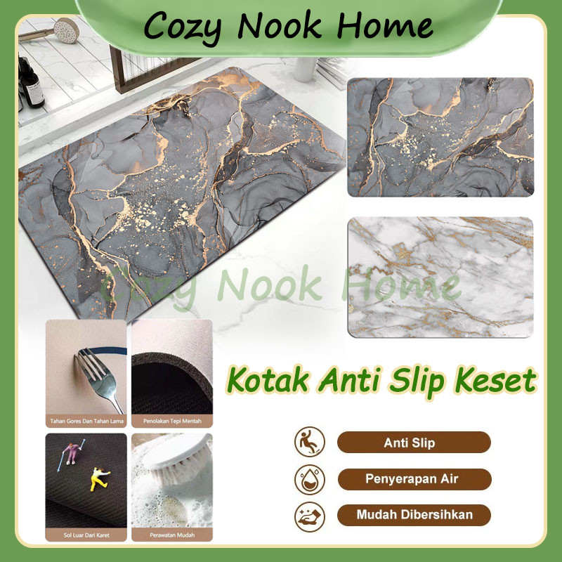 Keset Kamar Mandi Motif Marmer / Kotak Anti Slip Keset /Kamar Mandi Keset Lantai Menyerap Air