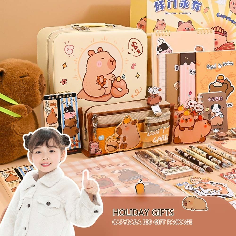 

Large Capacity Gift Box Capybara Stationery Set Abundant Pencil Case Back-to-school Gift Kit Cute Study Stationery for Students