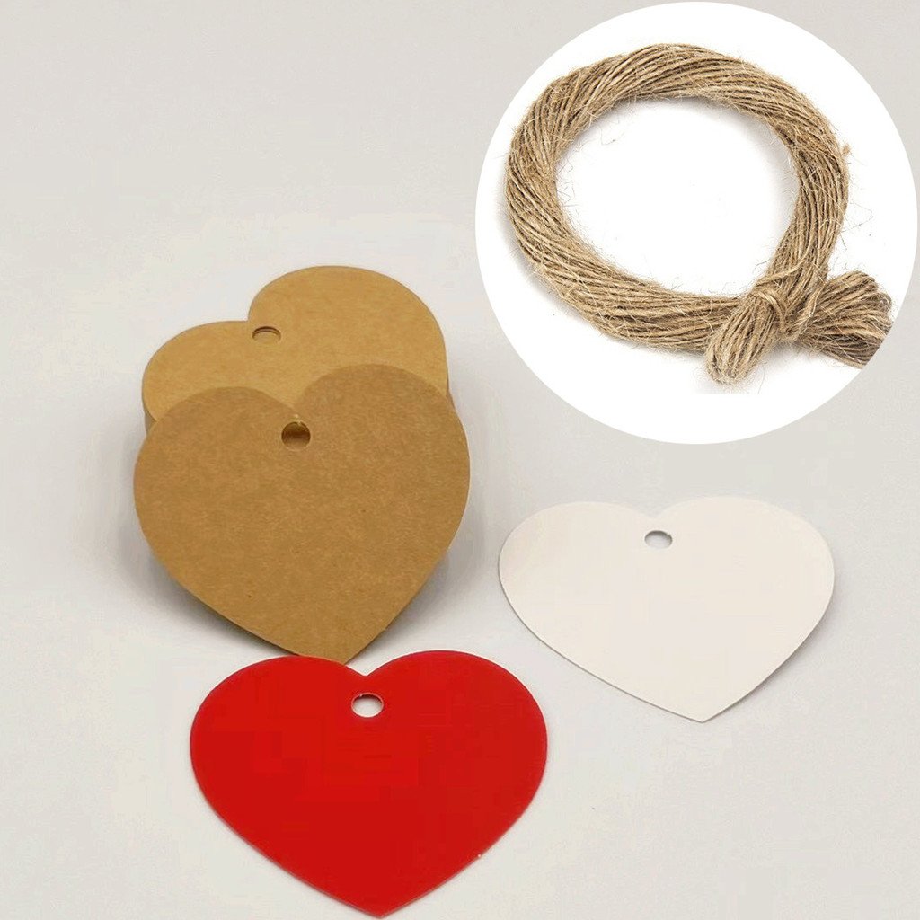 

100pcs Heart Shaped Paper Tags with 20 Meter Hemp Rope Red Heart Price Tag Craft Hang Tags Love Tag Paper Blank Cards Label