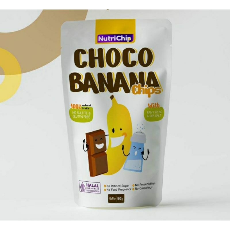 

Keripik Buah Pisang Coklat Organik Chocobanana Nutrichip Kripik Banana Chocolate with Sea Salt - Adwa Organic