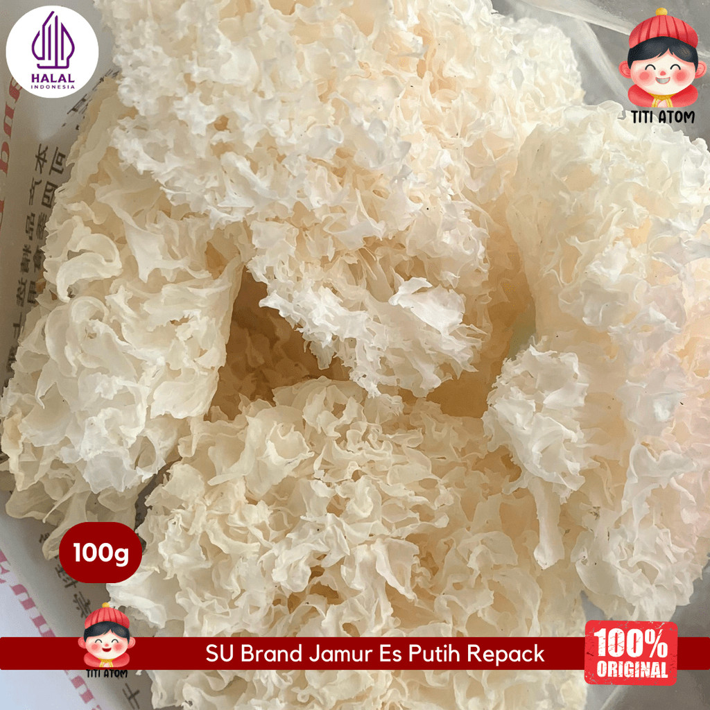 

SU Brand Jamur Putih Kering White Fungus 100g Repack | Jamur Es untuk Sup & Masakan Herbal